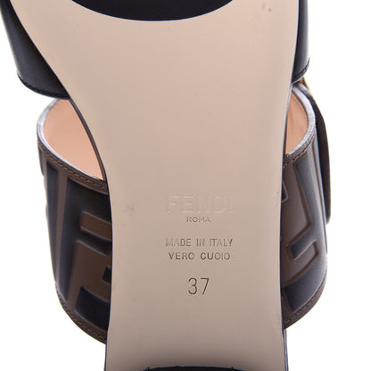 Fendi Vitello FF Embossed Buckle Flat Mules 37 Maya Black 9 of 10