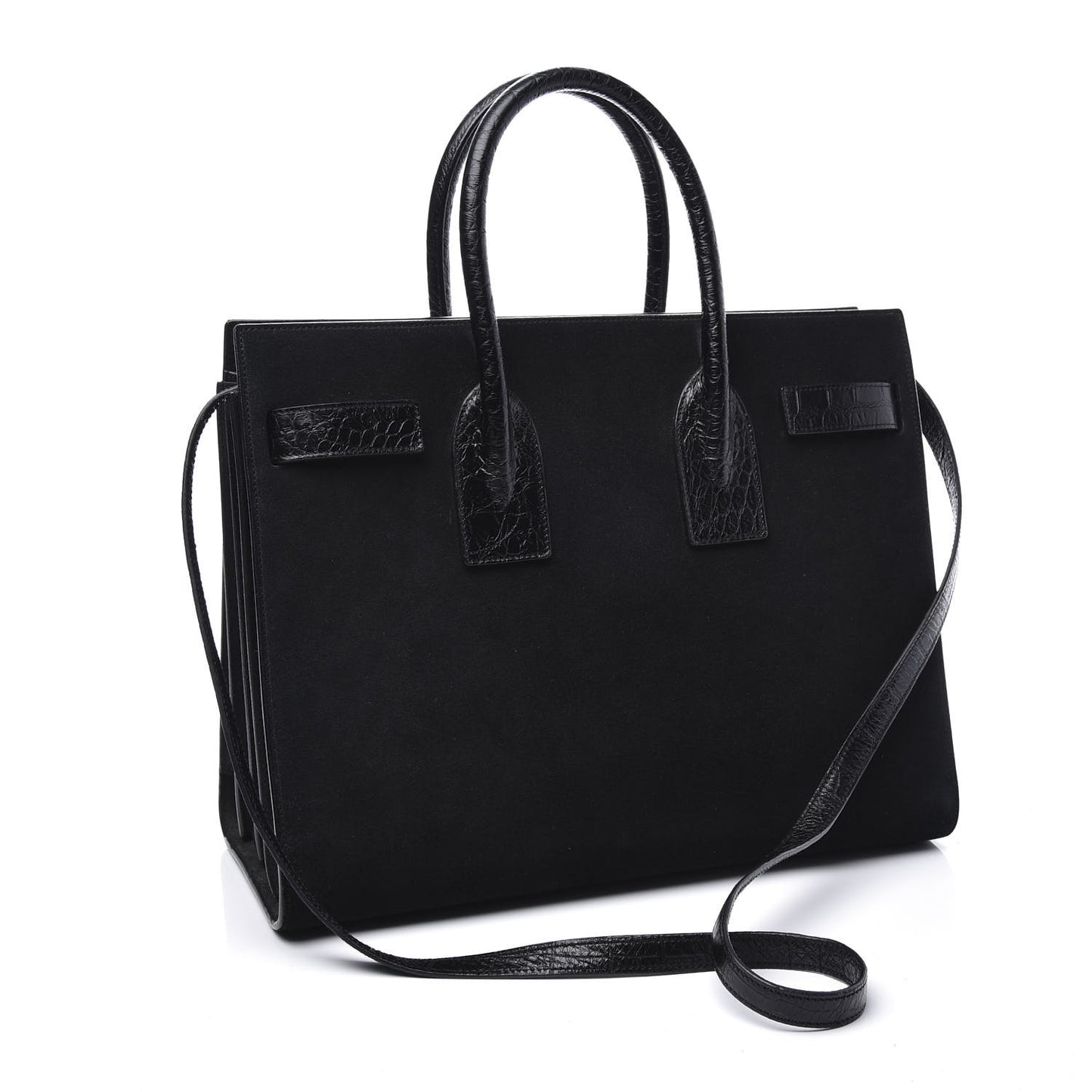Suede Crocodile Embossed Small Sac De Jour Black