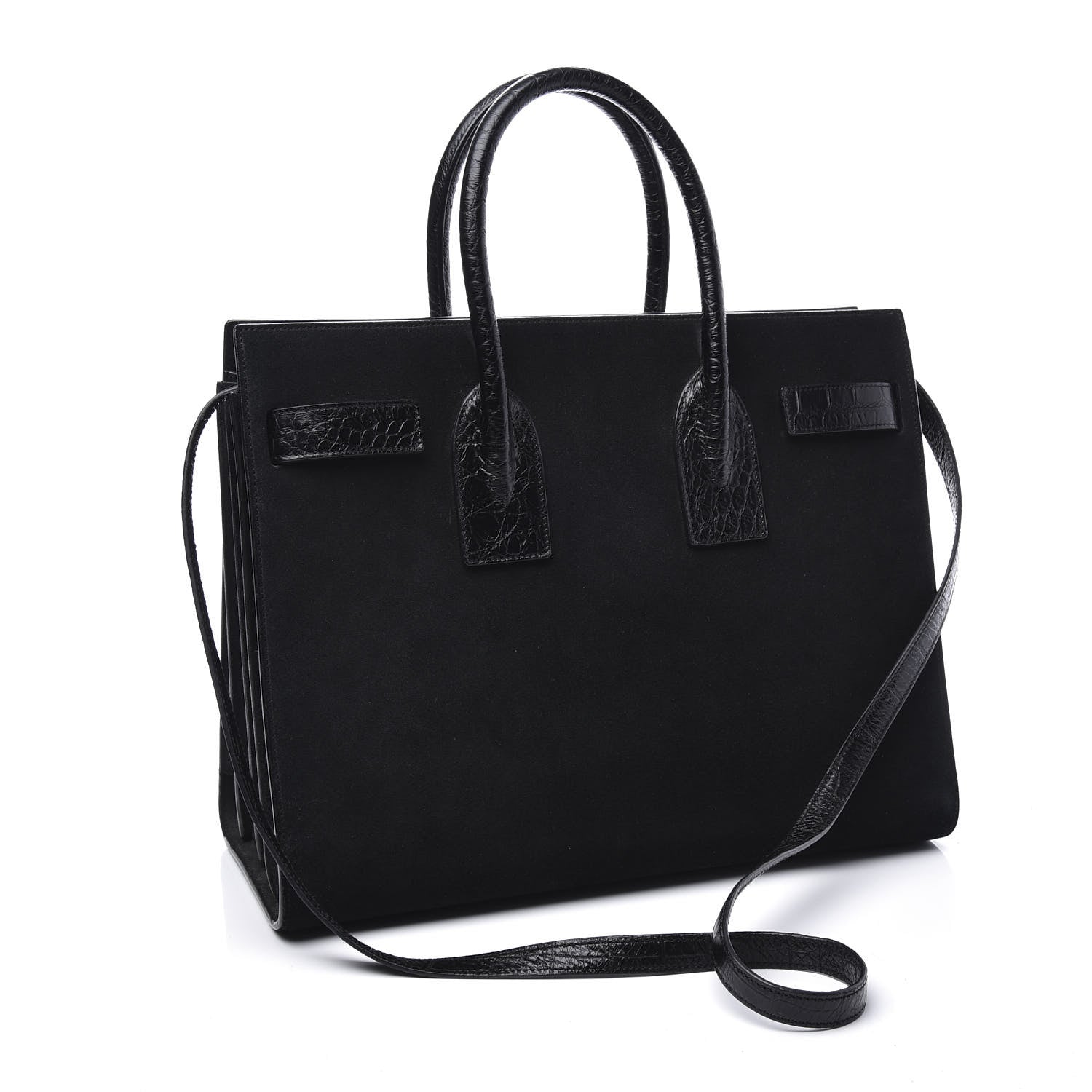 Saint Laurent Suede Crocodile Embossed Small Sac De Jour Black 2 of 15