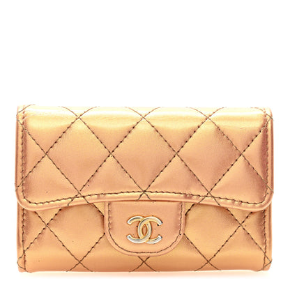Chanel Metallic Lambskin Quilted Flap Card Holder Wallet Golden 1 of 7