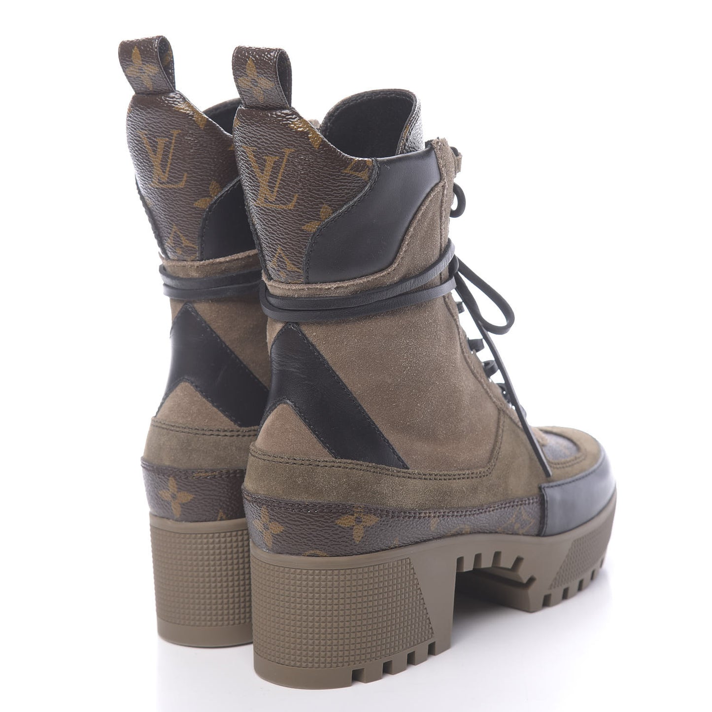 Suede Calfskin Monogram Laureate Platform Desert Boots 36 Taupe