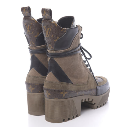 Louis Vuitton Suede Calfskin Monogram Laureate Platform Desert Boots 36 Taupe 4 of 9