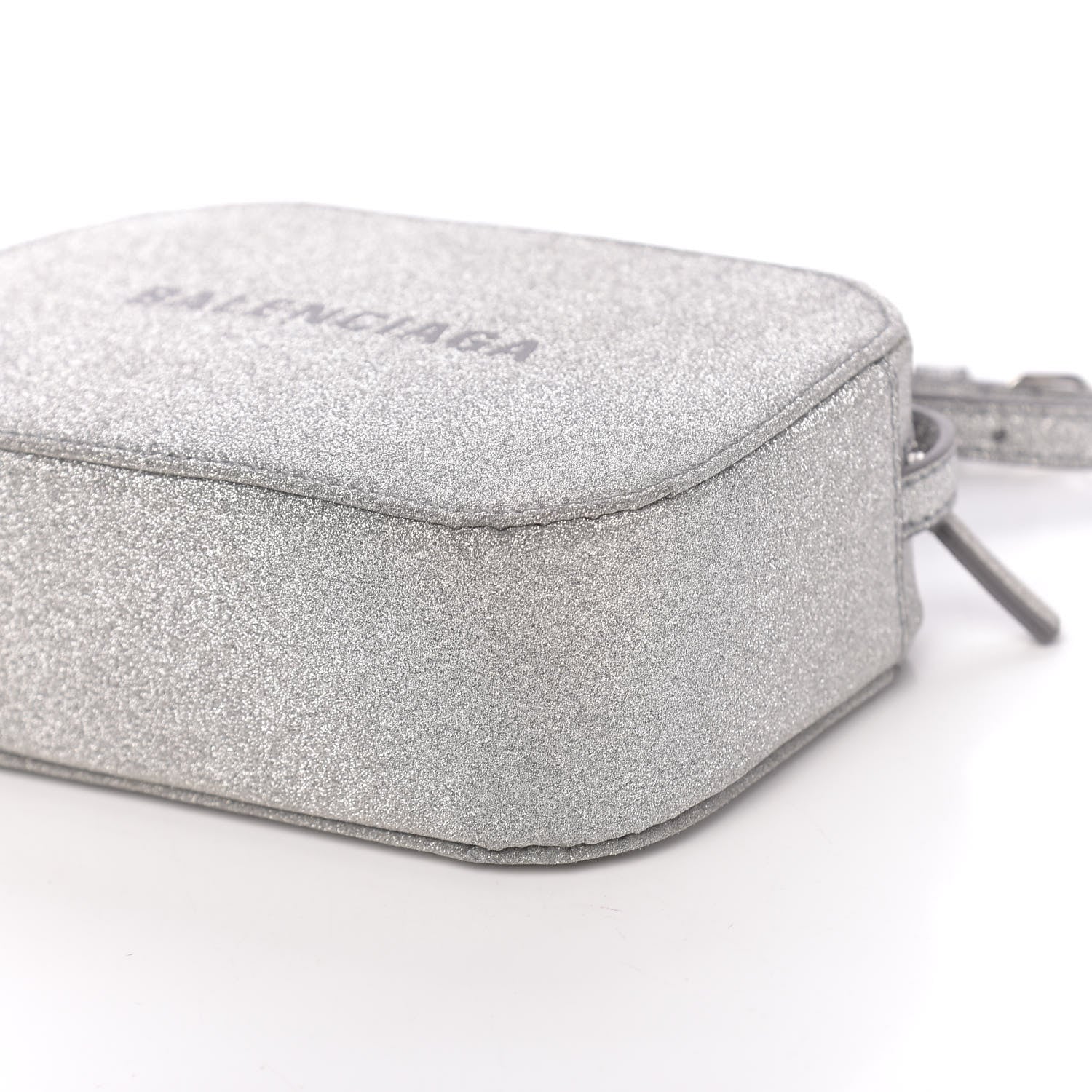 Balenciaga Glitter Calfskin Logo XS Everyday Camera Bag Silver 9 of 10