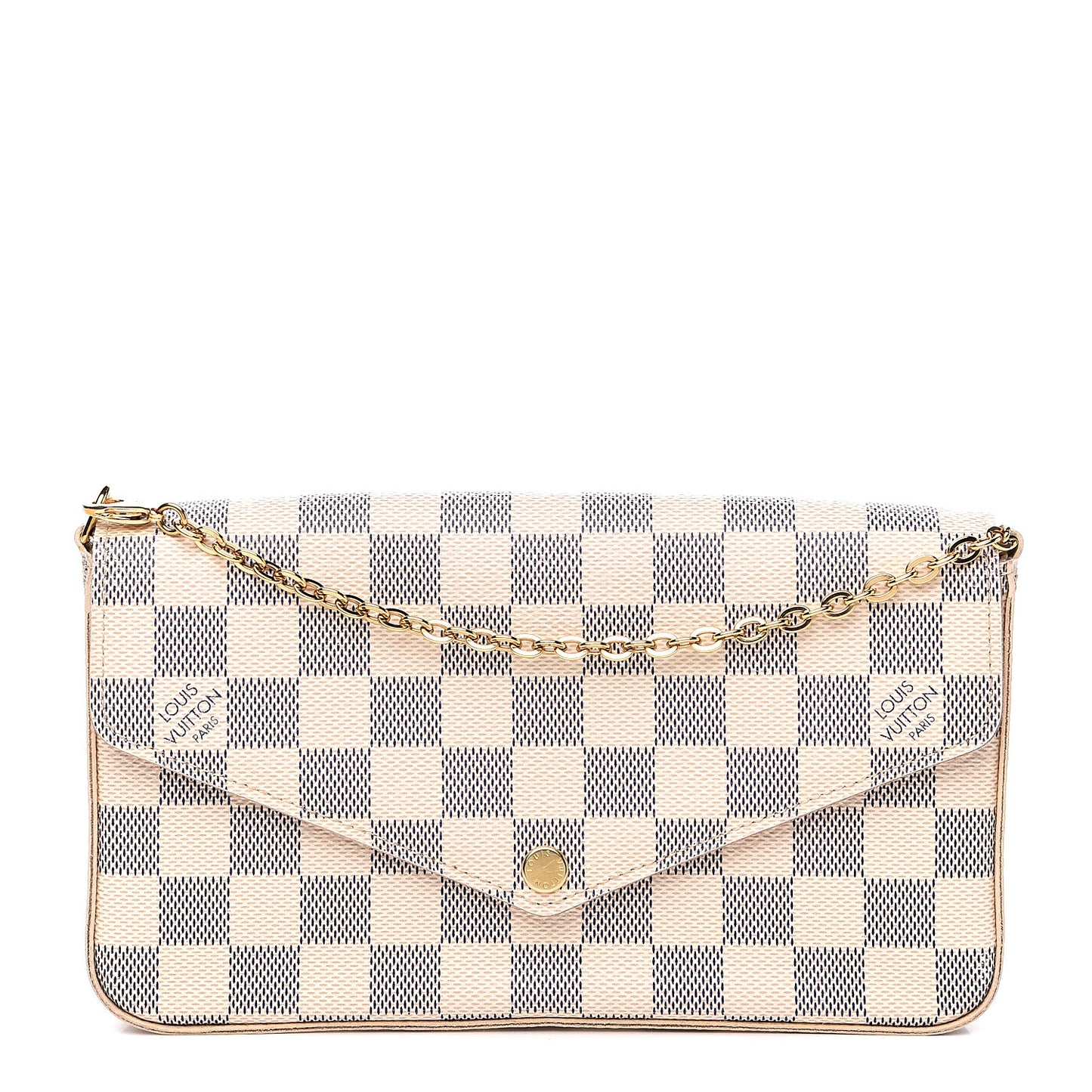 Damier Azur Pochette Felicie Chain Wallet Rose Ballerine