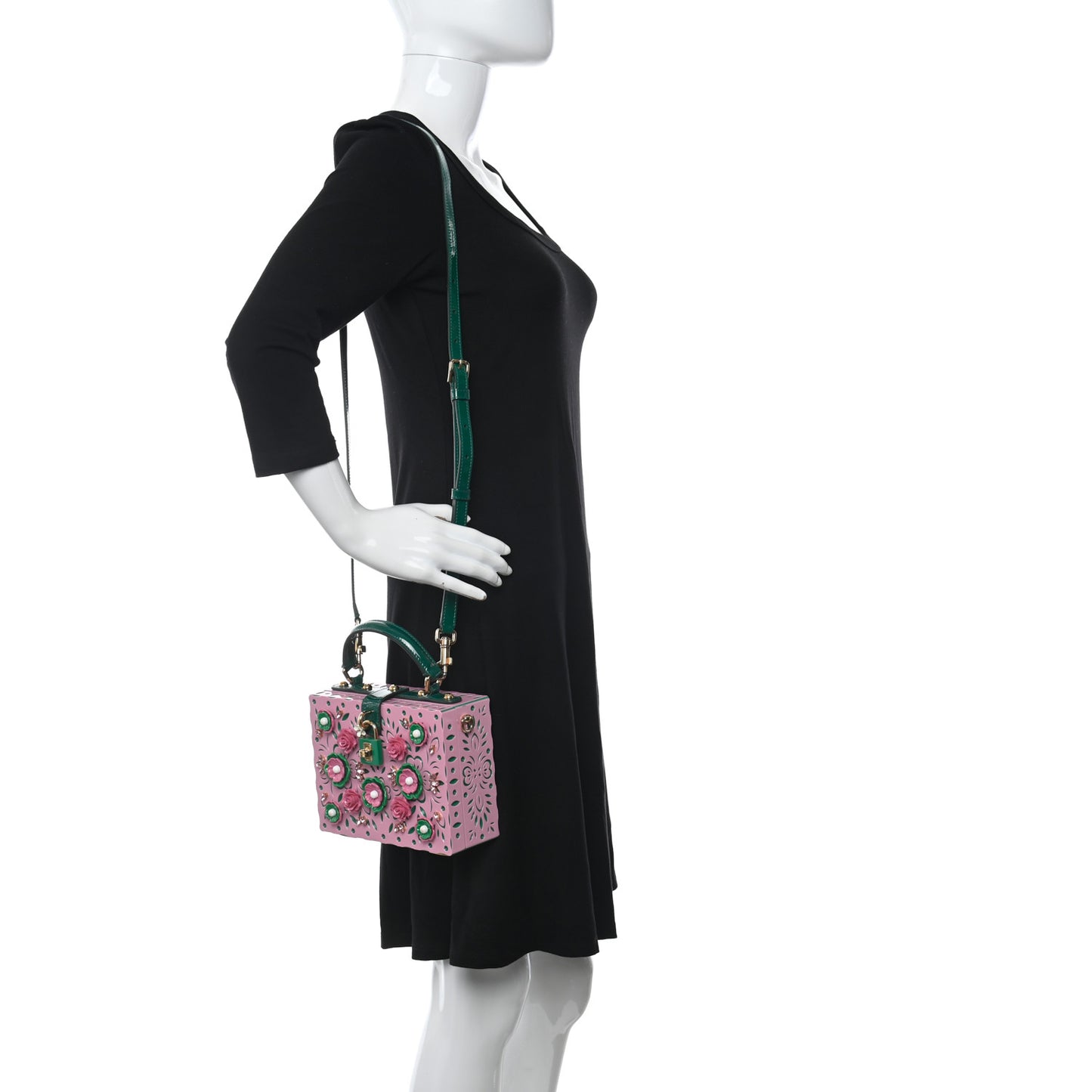 Plexiglass Crystal Embellished Lily Box Bag Pink Green