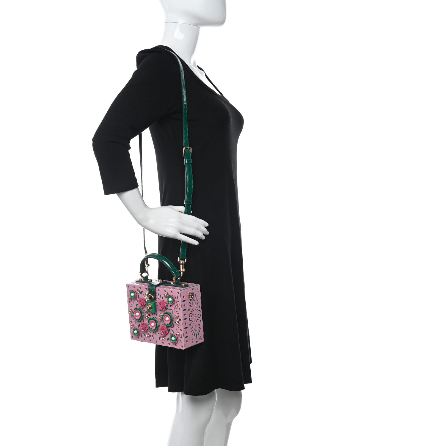 Dolce & Gabbana Plexiglass Crystal Embellished Lily Box Bag Pink Green 2 of 9