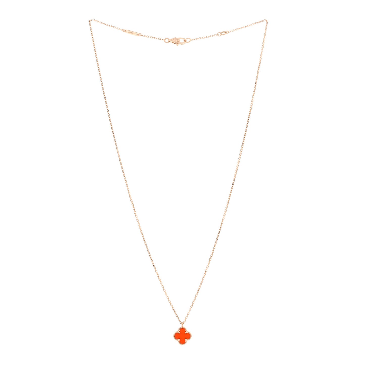 18K Rose Gold Carnelian Sweet Alhambra Pendant Necklace