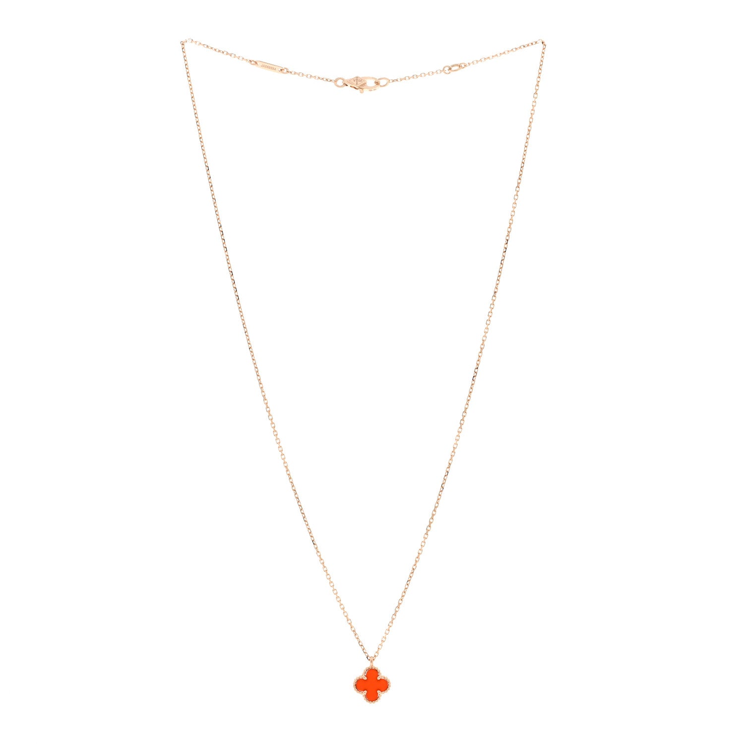 Van Cleef & Arpels 18K Rose Gold Carnelian Sweet Alhambra Pendant Necklace 3 of 6