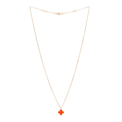 Van Cleef & Arpels 18K Rose Gold Carnelian Sweet Alhambra Pendant Necklace 3 of 6