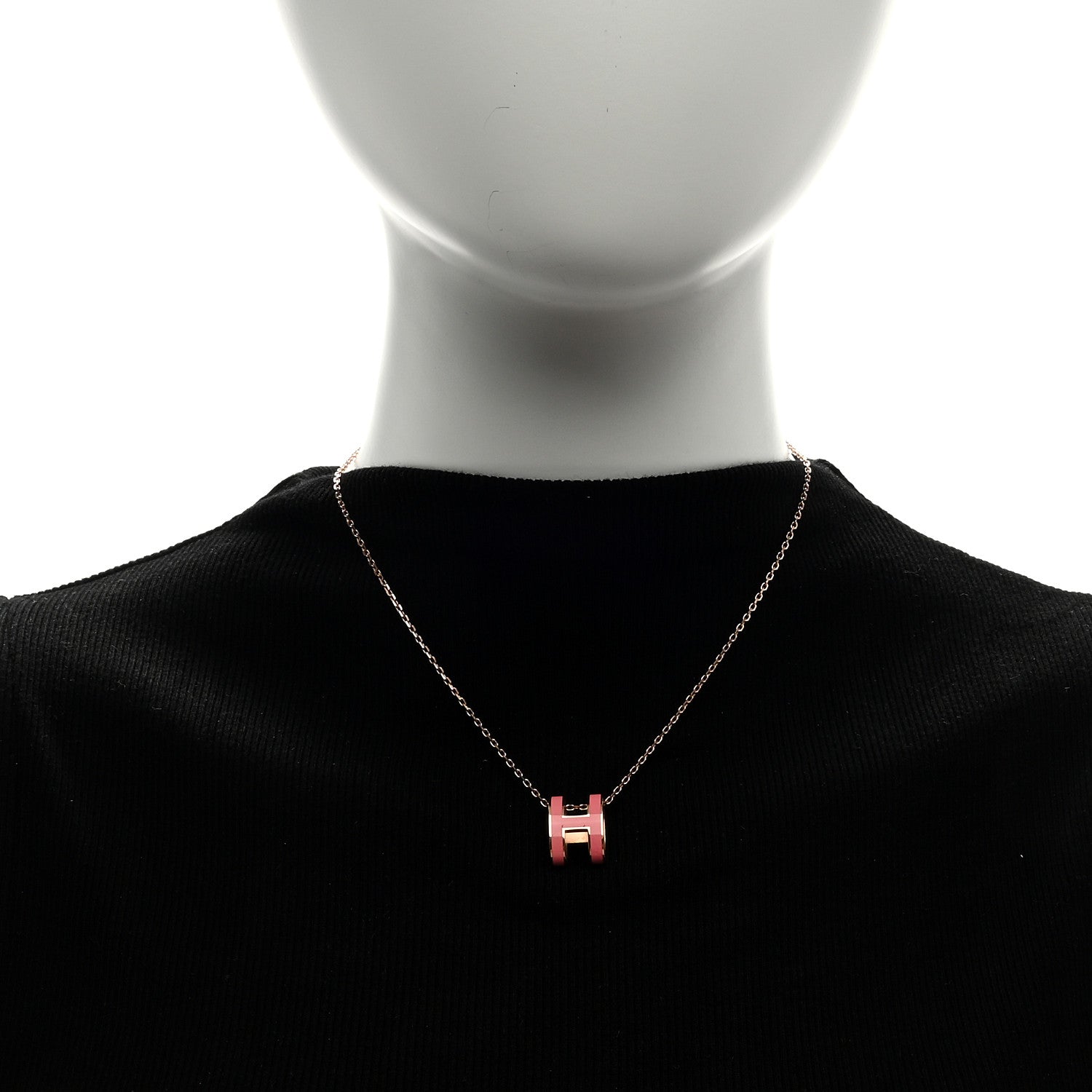Hermes Lacquered Rose Gold Pop H Pendant Necklace Rose Azalee 3 of 5