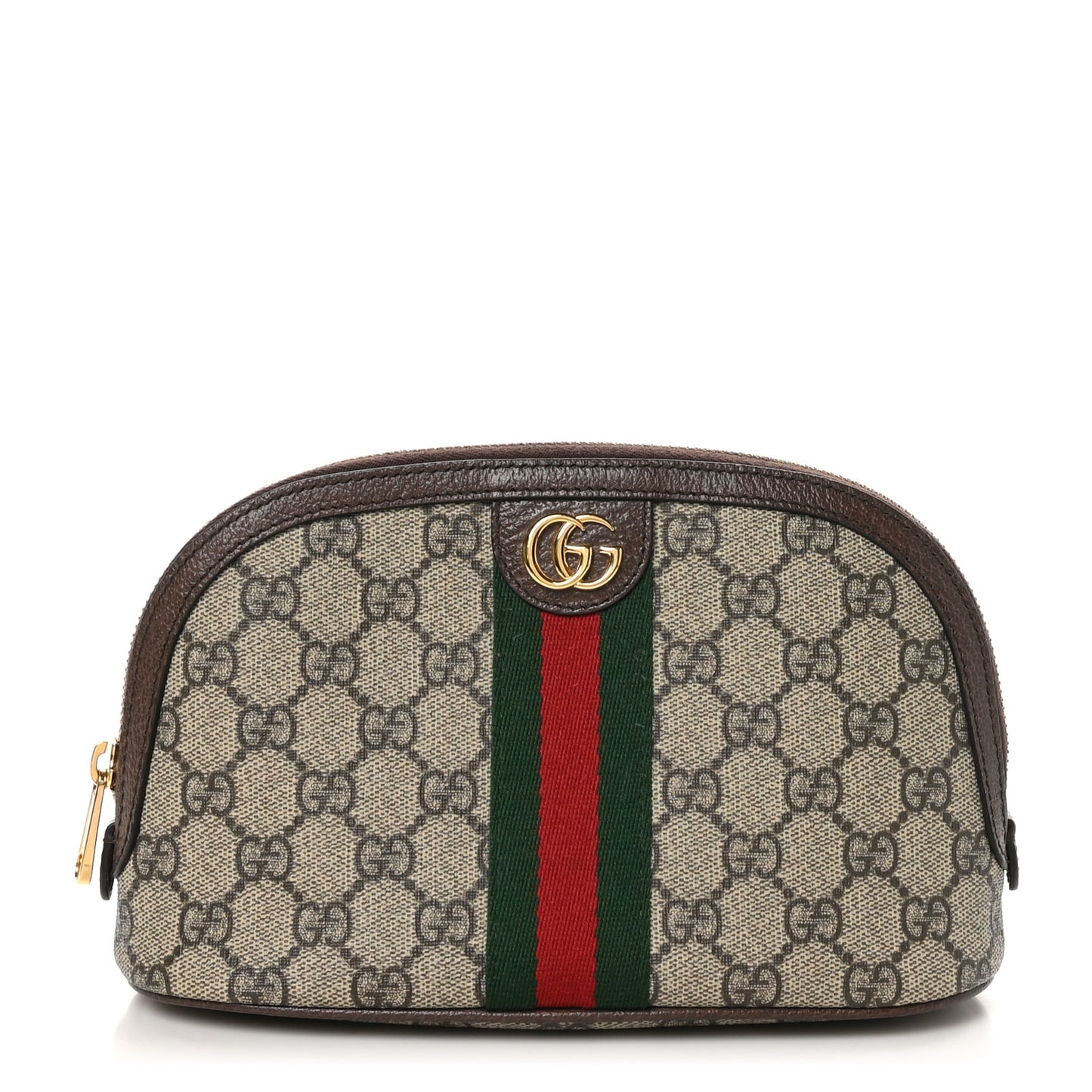 GG Supreme Monogram Textured Calfskin Web Large Ophidia Cosmetic Case Beige Ebony New Acero