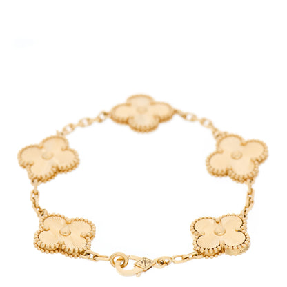 Van Cleef & Arpels 18K Yellow Gold 5 Motifs Guilloche Vintage Alhambra Bracelet 2 of 6