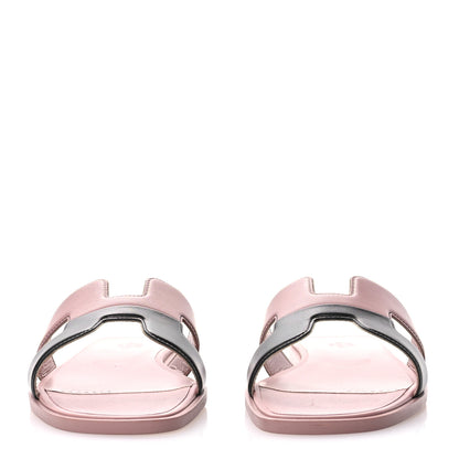 Hermes Box Calfskin Oran Sandals 38 Black Vieux Rose 3 of 10