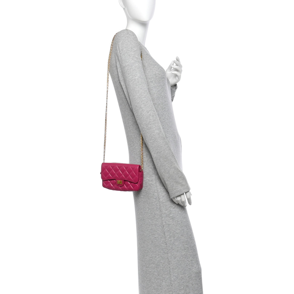 Chanel Aged Calfskin Quilted 2.55 Reissue Phone Holder With Chain Fuchsia 2 of 13