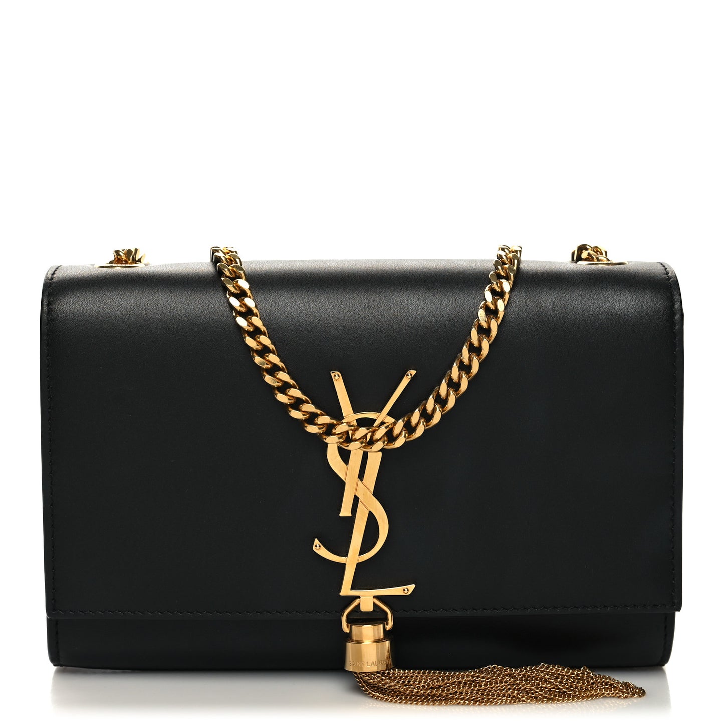 Calfskin Small Classic Monogram Kate Tassel Satchel Black