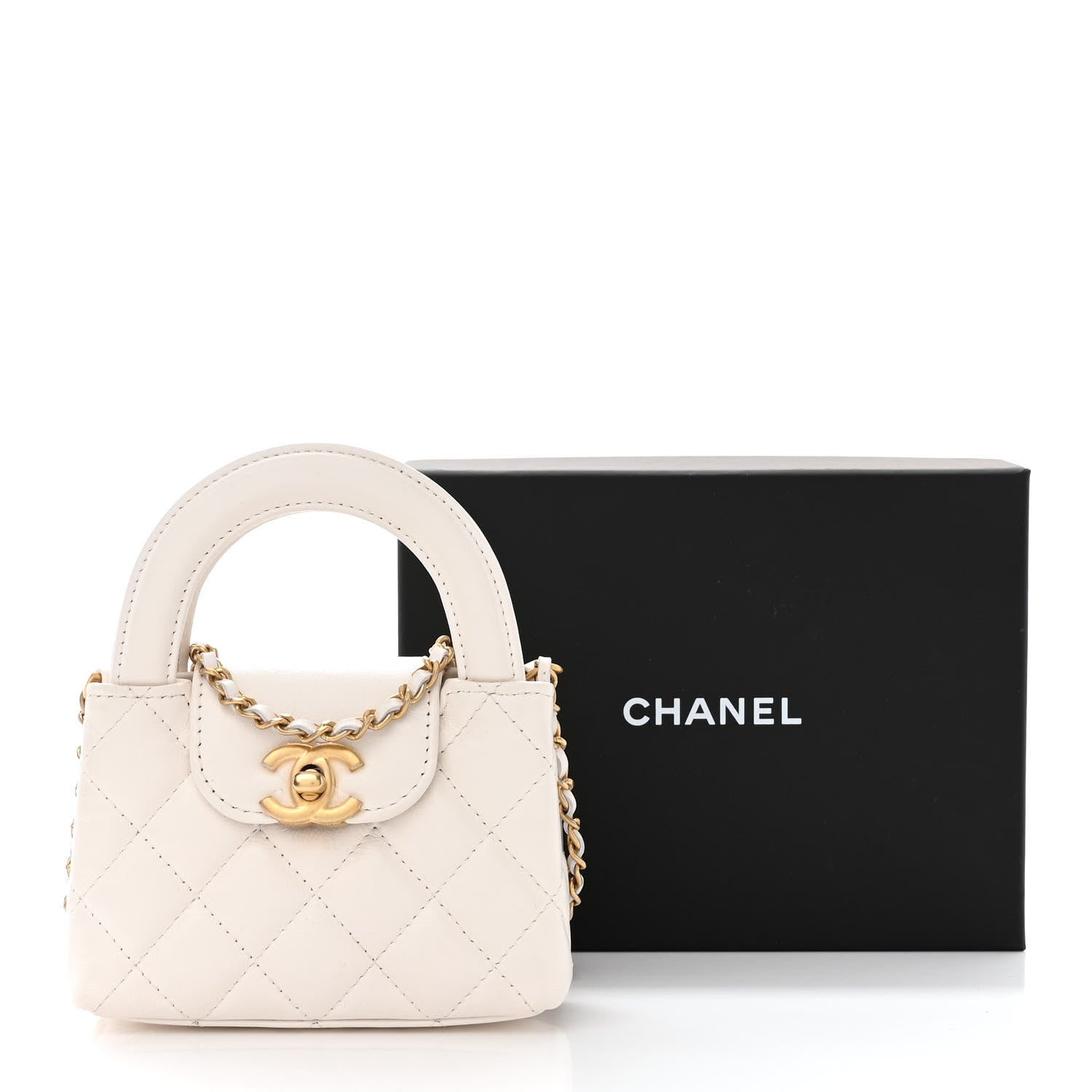 Chanel Shiny Aged Calfskin Quilted Mini Nano Kelly Shopper White 11 of 11
