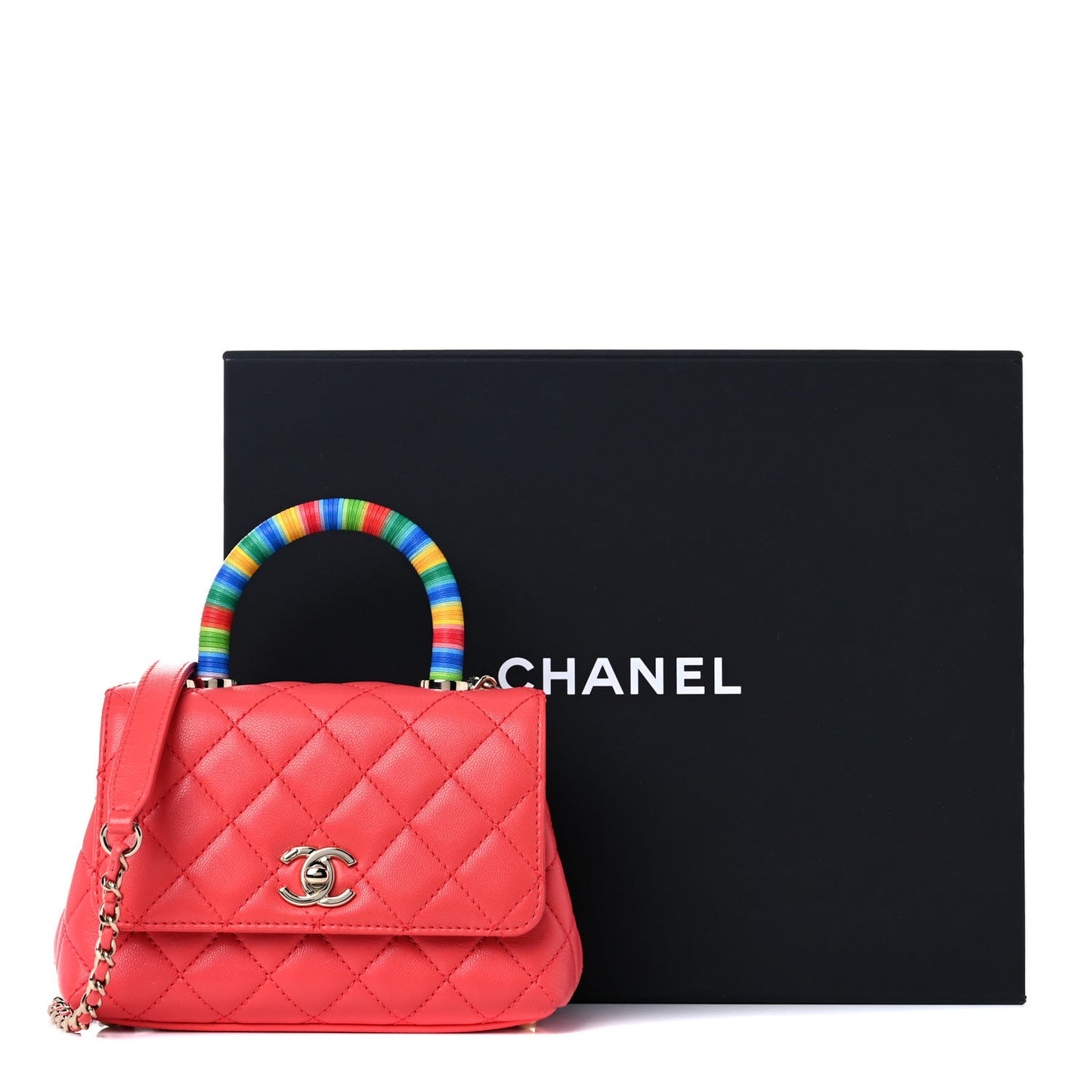Goatskin Quilted Rainbow Extra Mini Coco Handle Flap Red