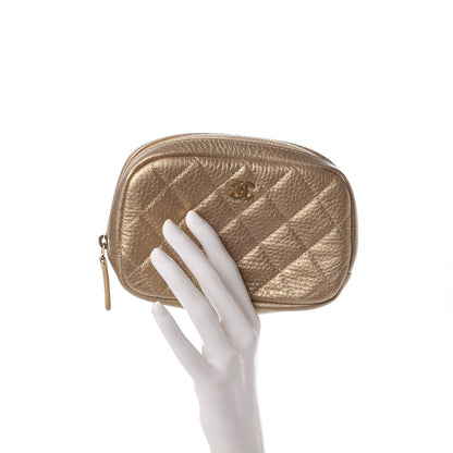 Chanel Metallic Calfskin Quilted Small Curvy Pouch Cosmetic Case Gold 2 of 8
