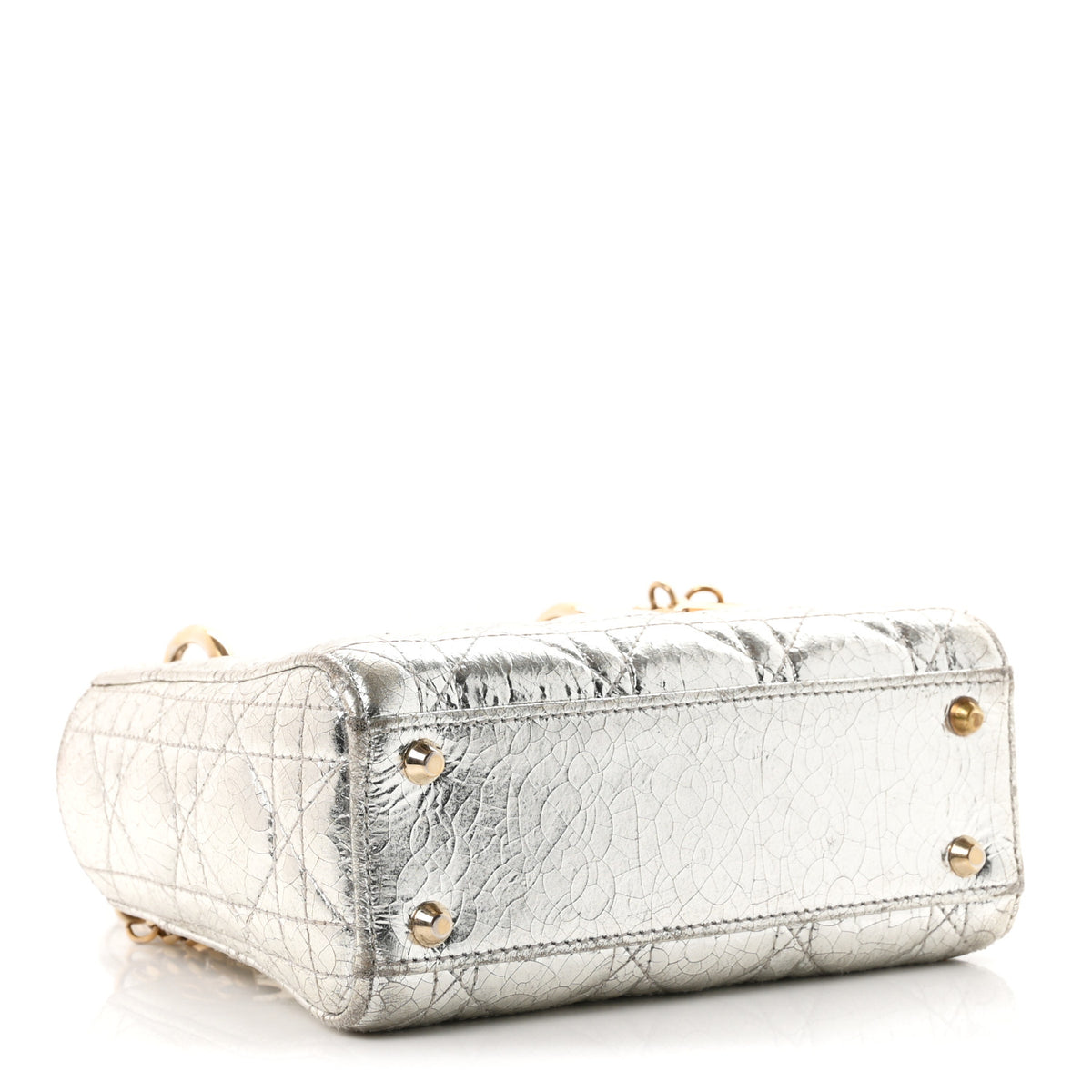 Christian Dior Metallic Crinkled Lambskin Cannage Mini Lady Dior Silver 4 of 10
