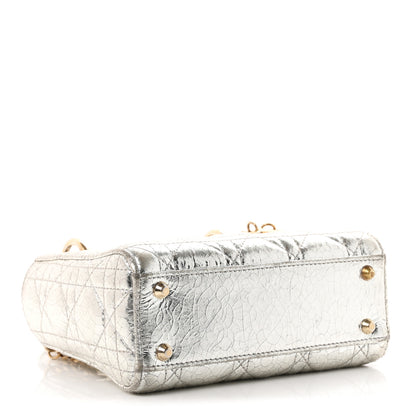 Christian Dior Metallic Crinkled Lambskin Cannage Mini Lady Dior Silver 4 of 10
