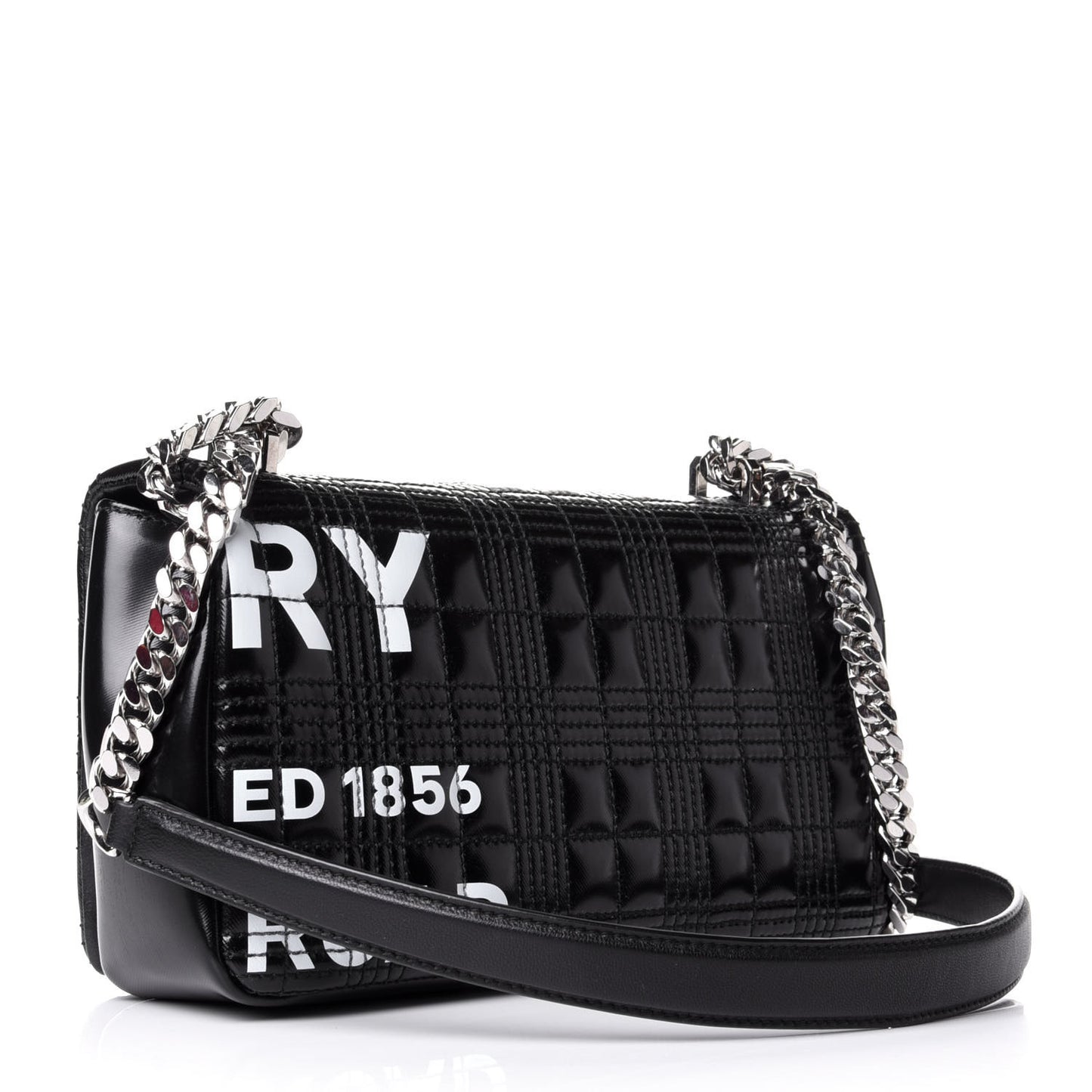Patent Quilted Horseferry Print Small Lola Bag Black