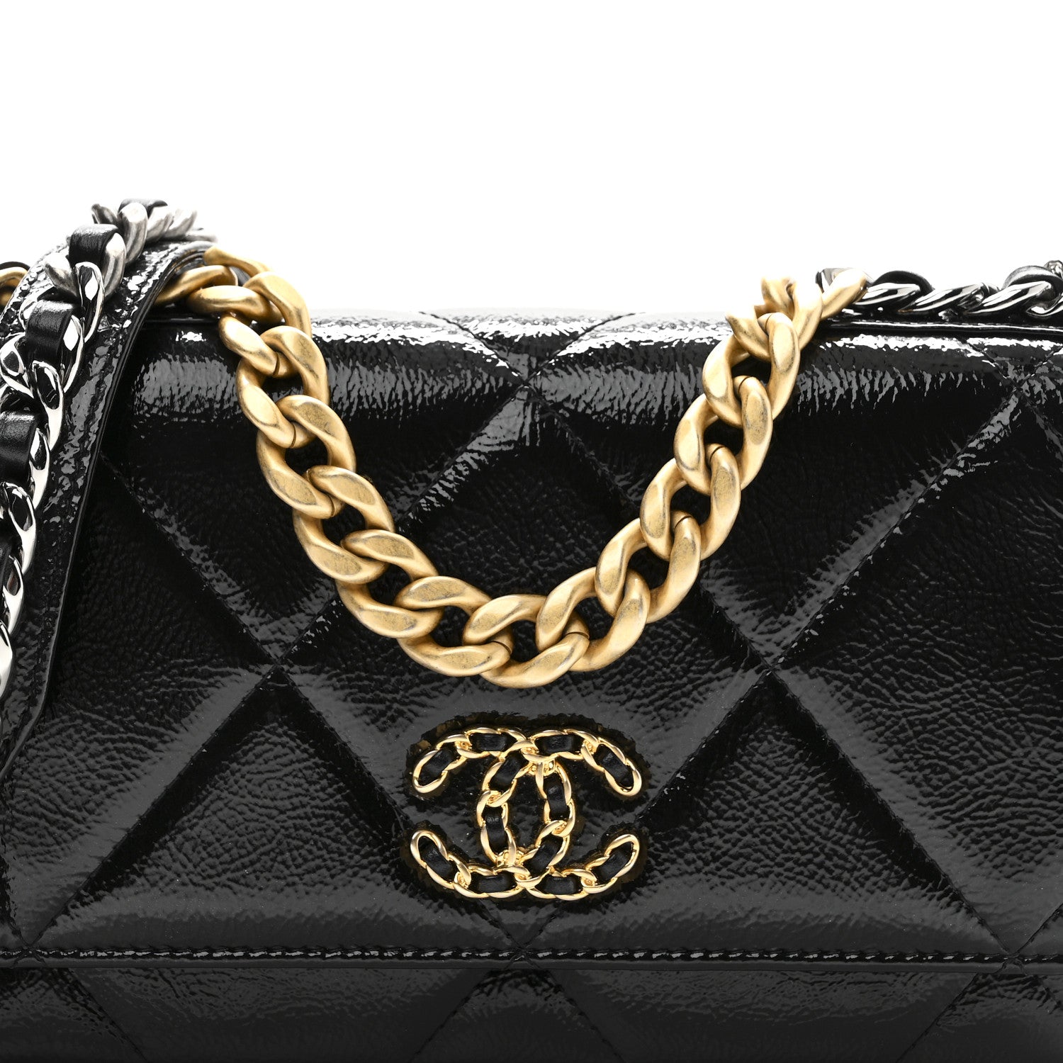 Chanel Shiny Crumpled Calfskin Quilted Chanel 19 Wallet On Chain WOC Black 9 of 11