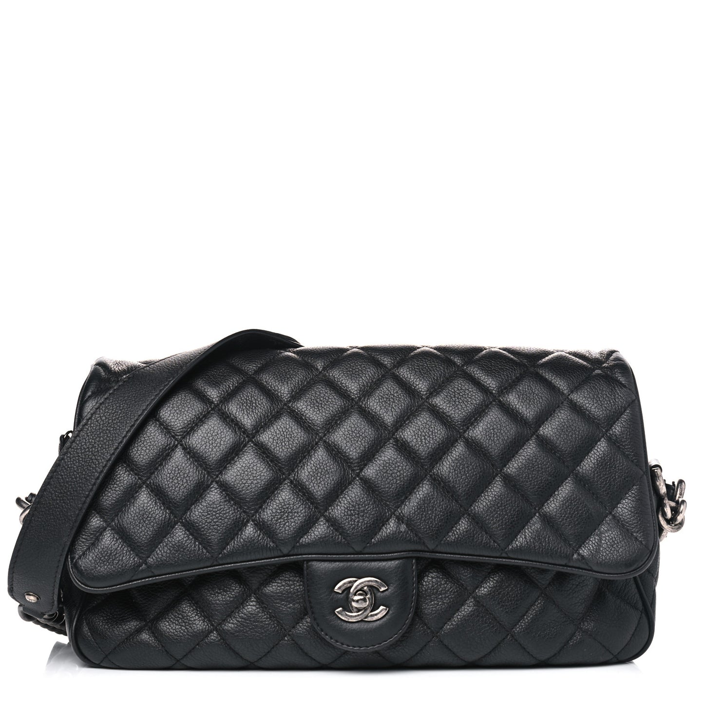 Grained Calfskin Quilted Medium Casual Rock Flap Black