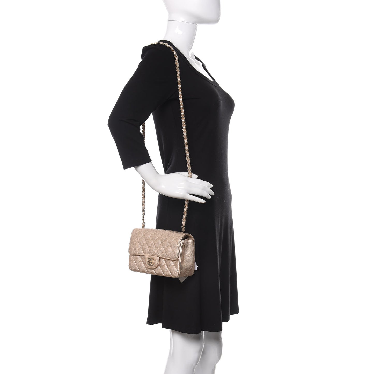 Metallic Lambskin Quilted Mini Rectangular Flap Gold