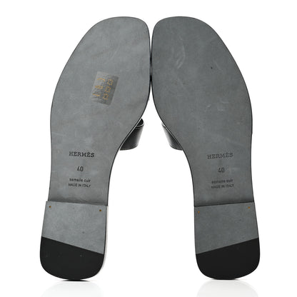 Hermes Box Calfskin Oran Sandals 40 Black 5 of 8