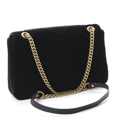 Gucci Velvet Matelasse Loved Embroidered Medium GG Marmont Shoulder Bag Black 3 of 10