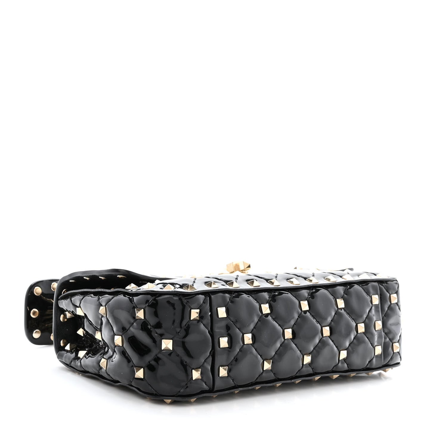 Patent Small Rockstud Spike Shoulder Bag Black