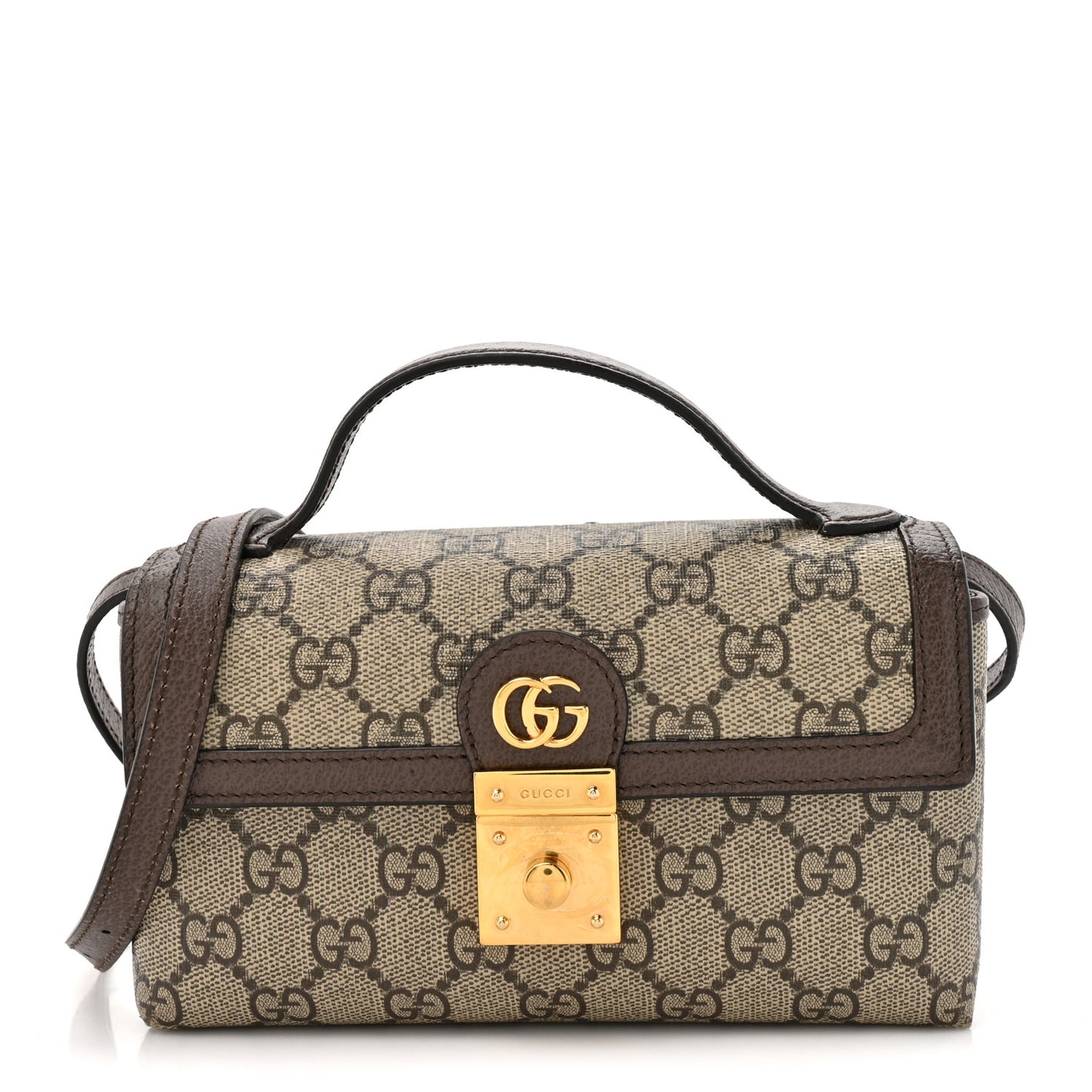 GG Supreme Monogram Calfskin Mini Ophidia Top Handle Bag Beige Ebony New Acero