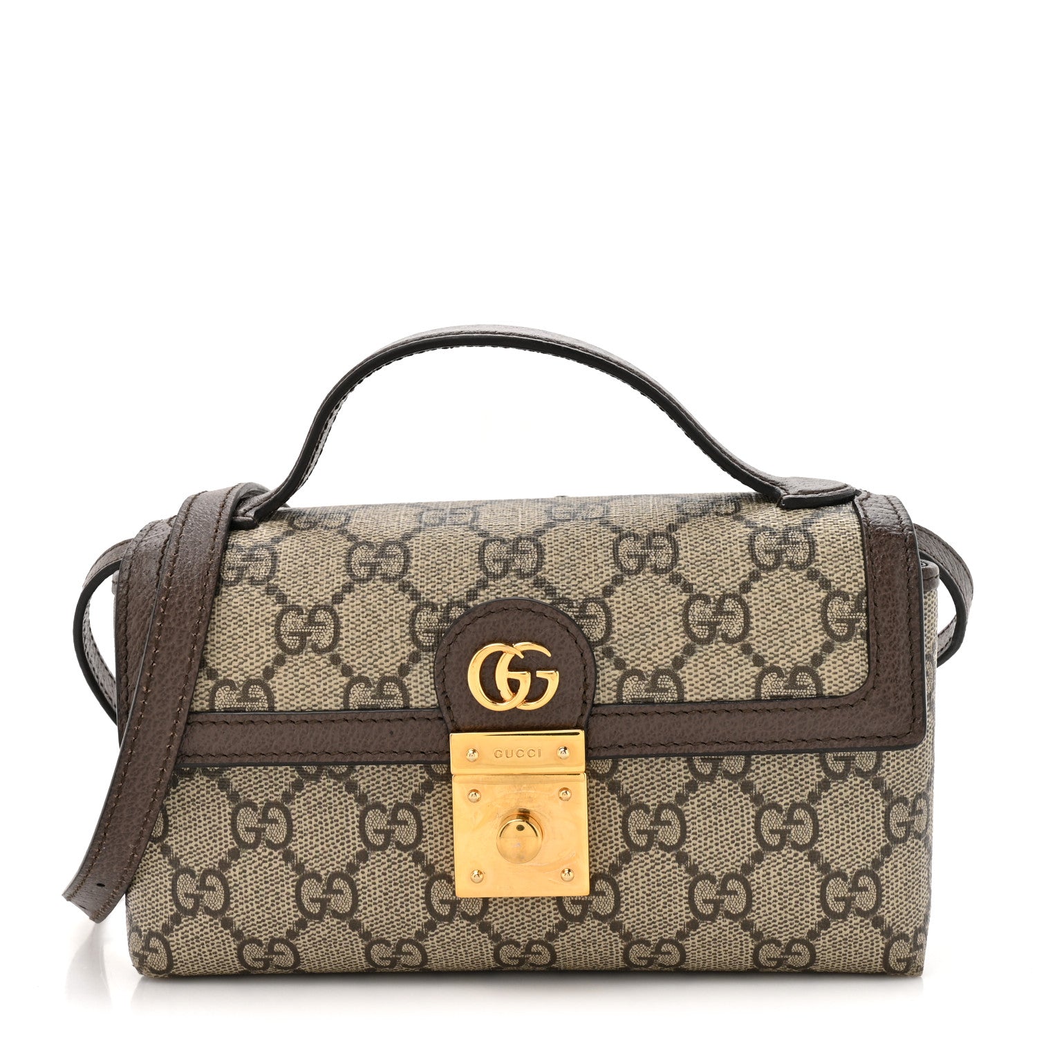 Gucci GG Supreme Monogram Calfskin Mini Ophidia Top Handle Bag Beige Ebony New Acero 1 of 15