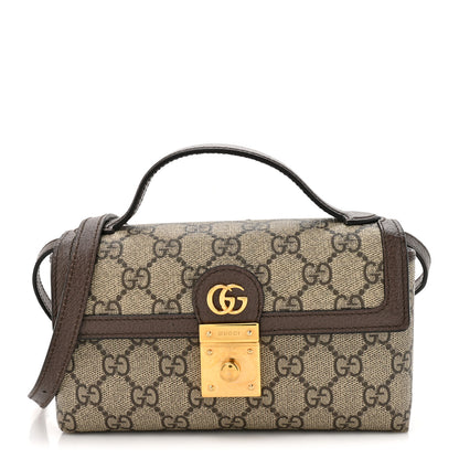 Gucci GG Supreme Monogram Calfskin Mini Ophidia Top Handle Bag Beige Ebony New Acero 1 of 15
