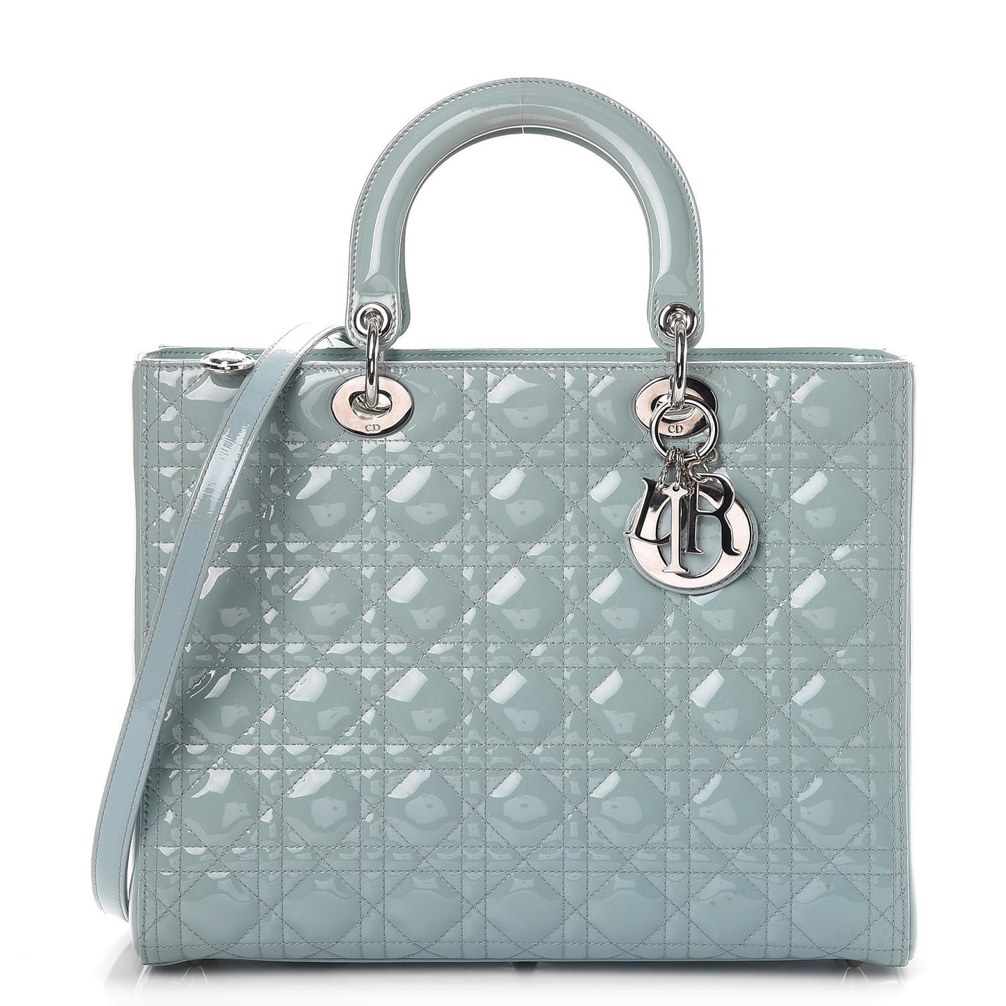 Patent Cannage Large Lady Dior Light Blue