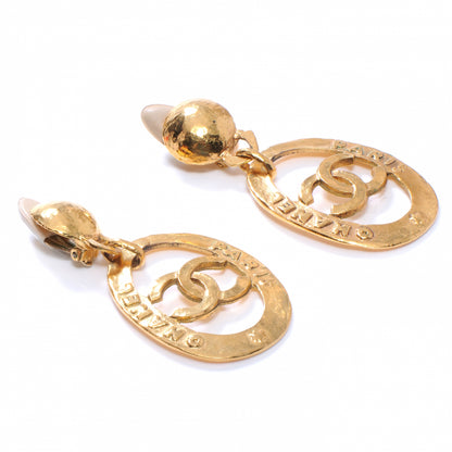 Chanel CC Oval Dangle Clip On Earrings Gold 1 of 3