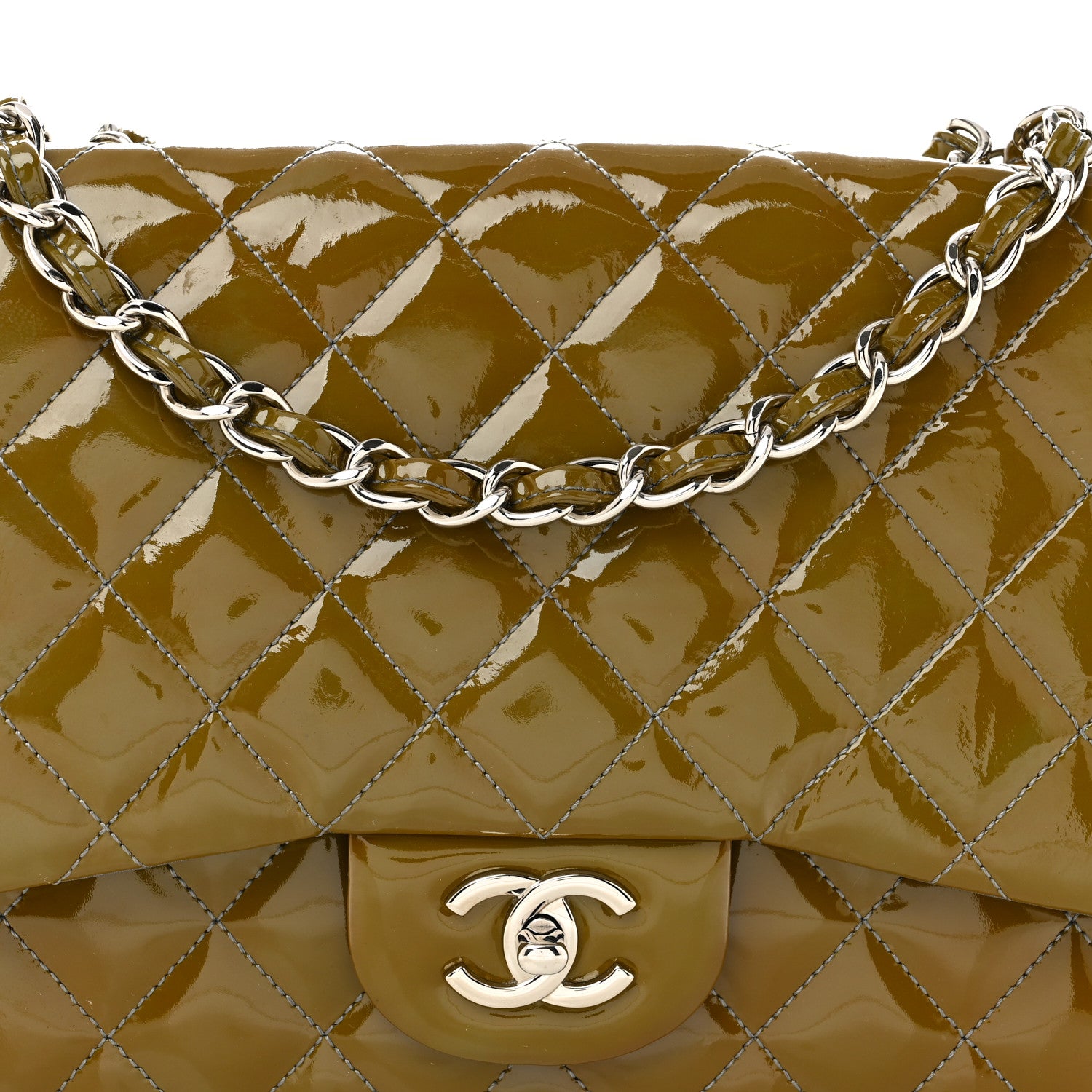 Chanel Patent Quilted Jumbo Single Flap Grey 7 of 10