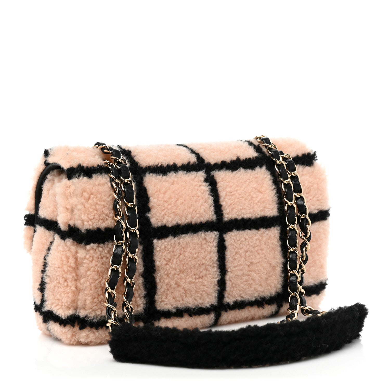 Chanel Shearling Lambskin Large Fluffy Tartan Single Flap Pink Black 3 of 10