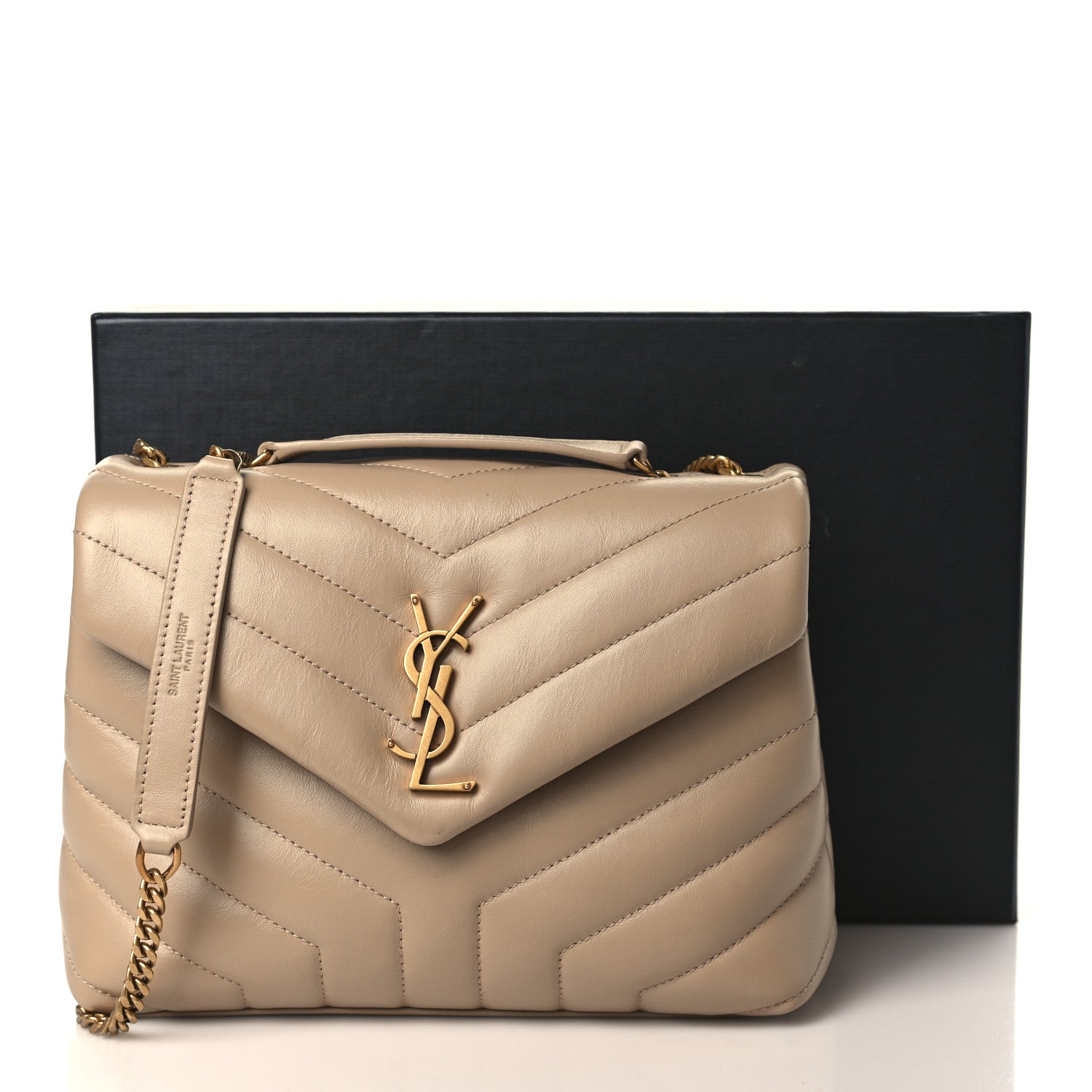 Saint Laurent Calfskin Y Quilted Monogram Small Loulou Chain Satchel Dark Beige 10 of 10