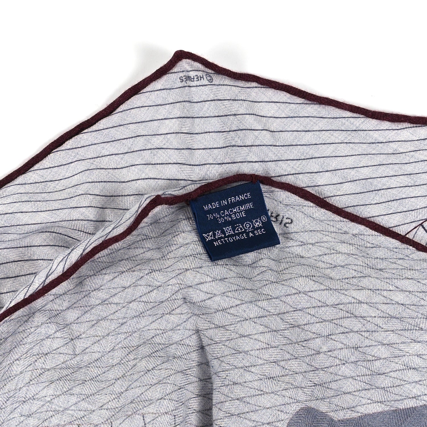 Hermes Cashmere Silk Tete a Tete Equestre Losange Scarf GM Gris Chine Bordeaux 3 of 3