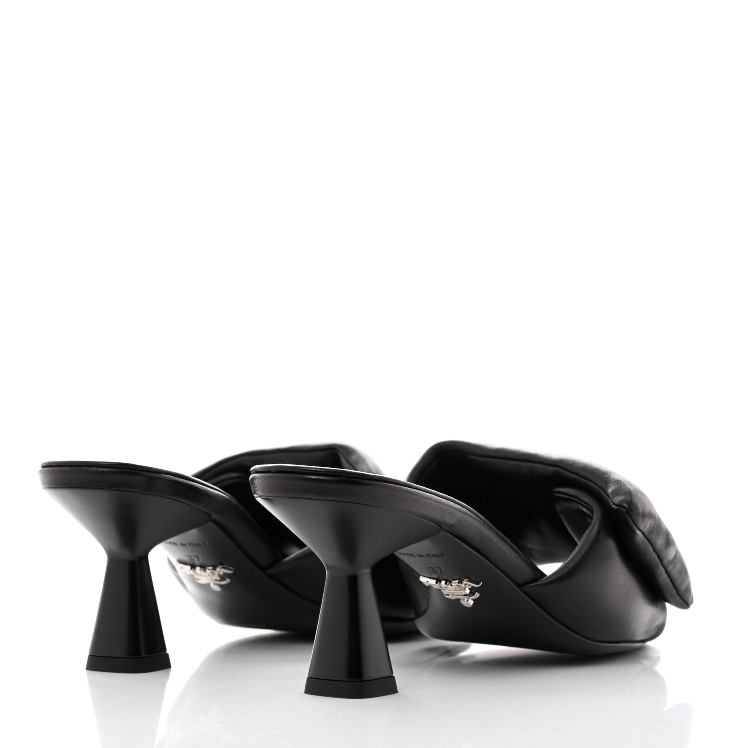 Prada Nappa Soft Padded Metal Triangle Logo 65mm Slide Sandals 37 Black 4 of 8
