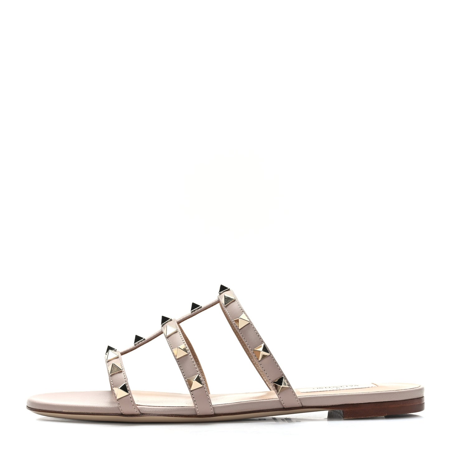 Nappa Rockstud Caged Flat Slide Sandals 37 Poudre