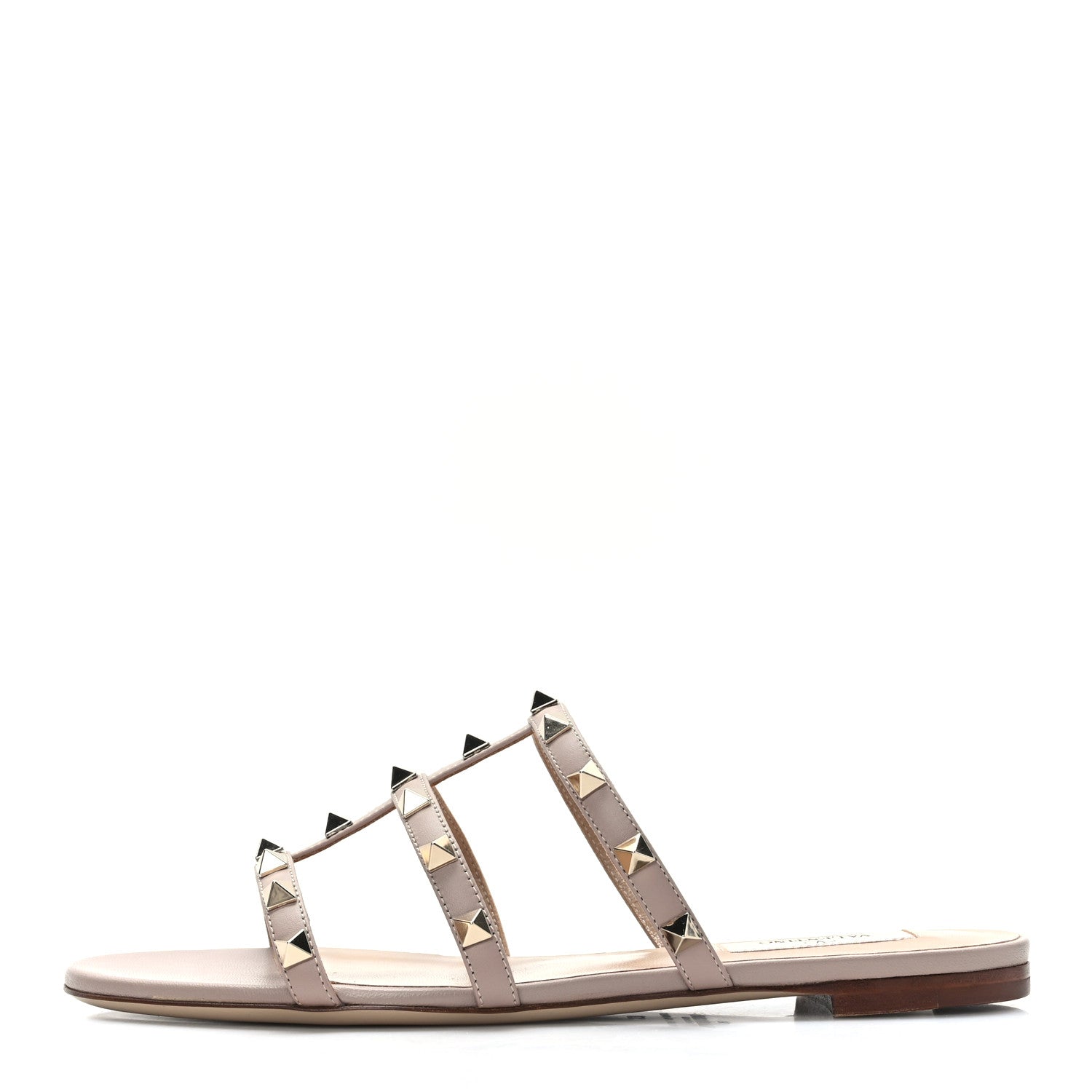 Valentino Garavani Nappa Rockstud Caged Flat Slide Sandals 37 Poudre 1 of 8