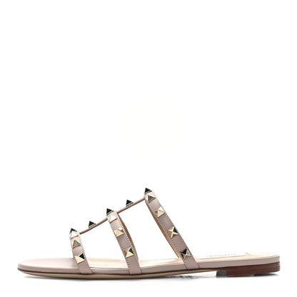 Valentino Garavani Nappa Rockstud Caged Flat Slide Sandals 37 Poudre 1 of 8
