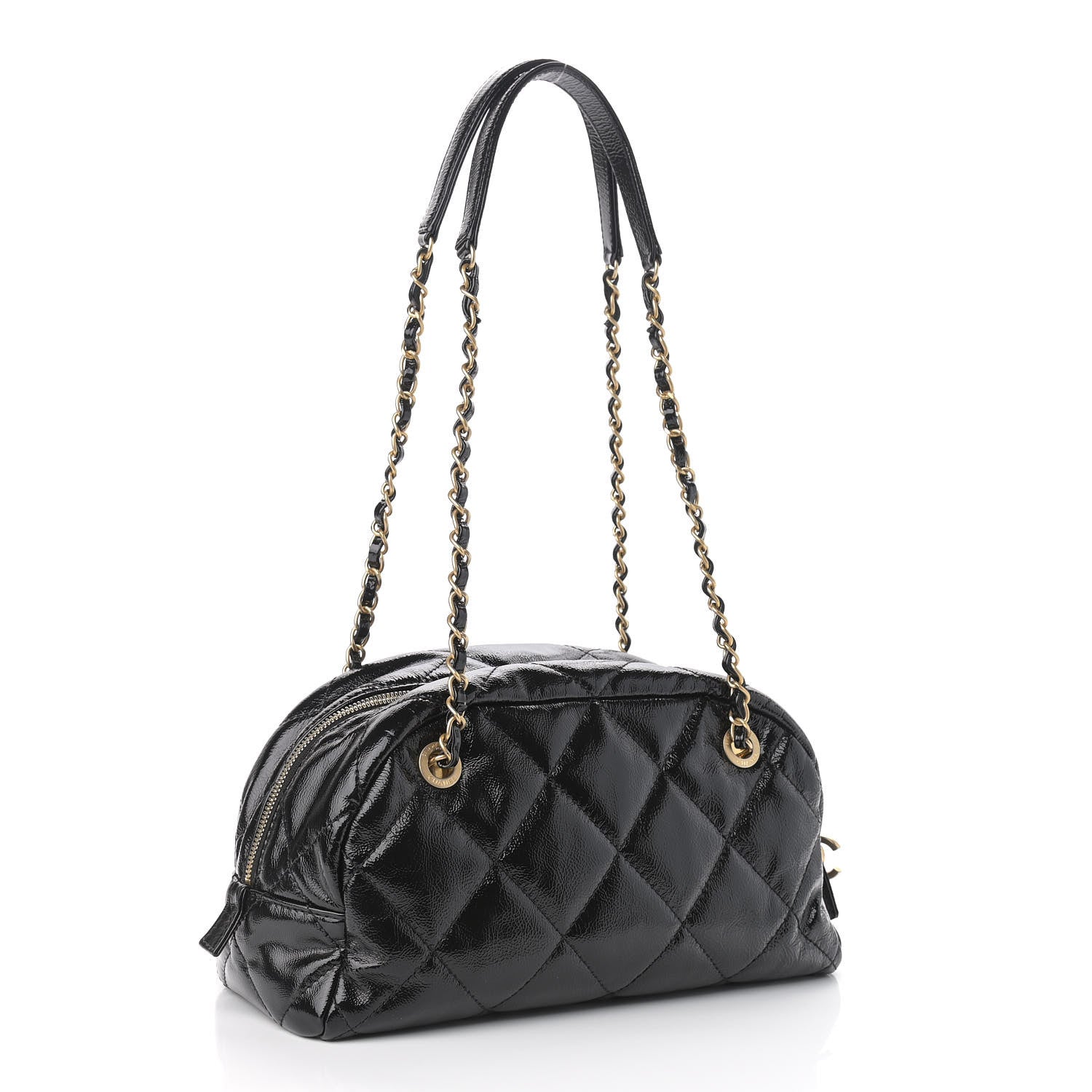 Chanel Shiny Aged Calfskin Quilted Bowler Bag Black 3 of 10