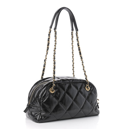 Chanel Shiny Aged Calfskin Quilted Bowler Bag Black 3 of 10