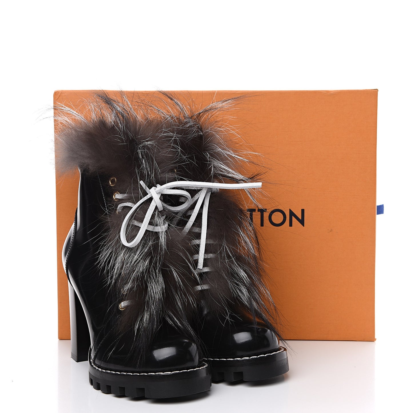 Patent Calfskin Fur Star Trail Ankle Boots 38 Black