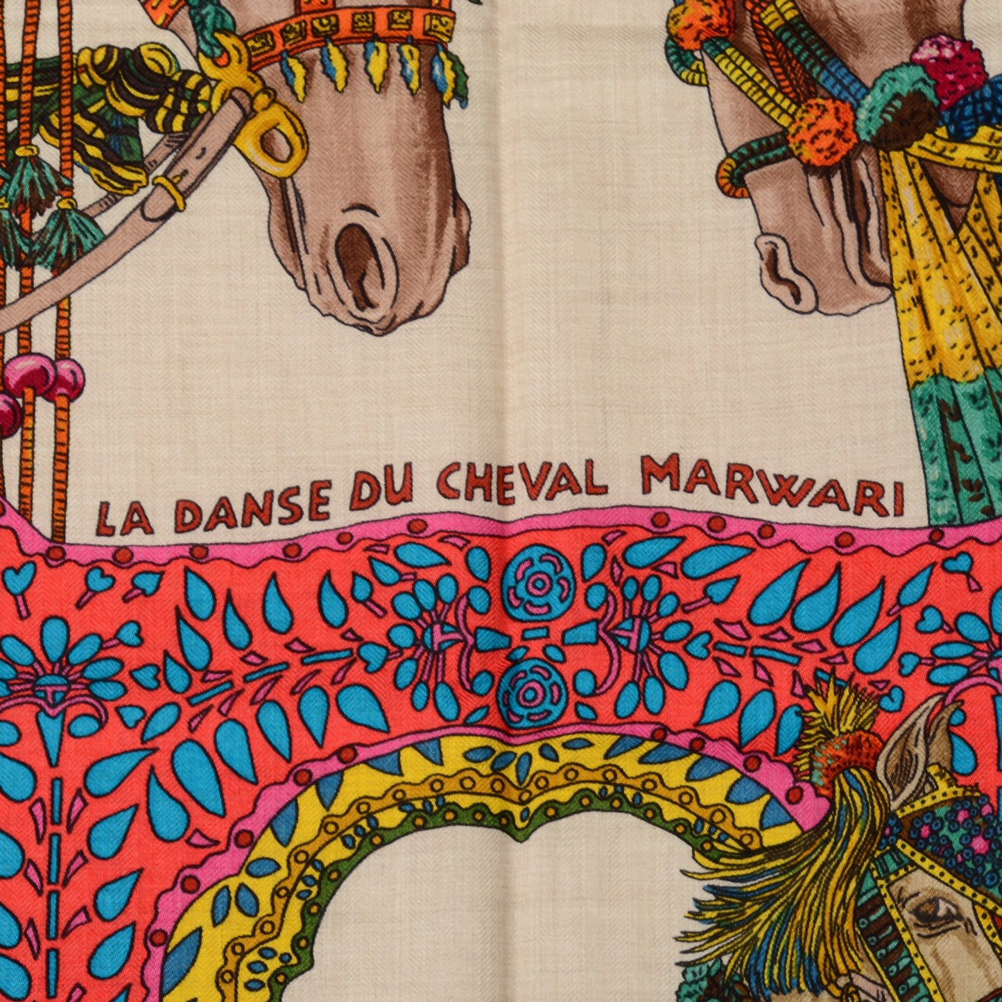 Cashmere Silk La Danse Du Cheval Shawl 140 Naturel Rose Vert