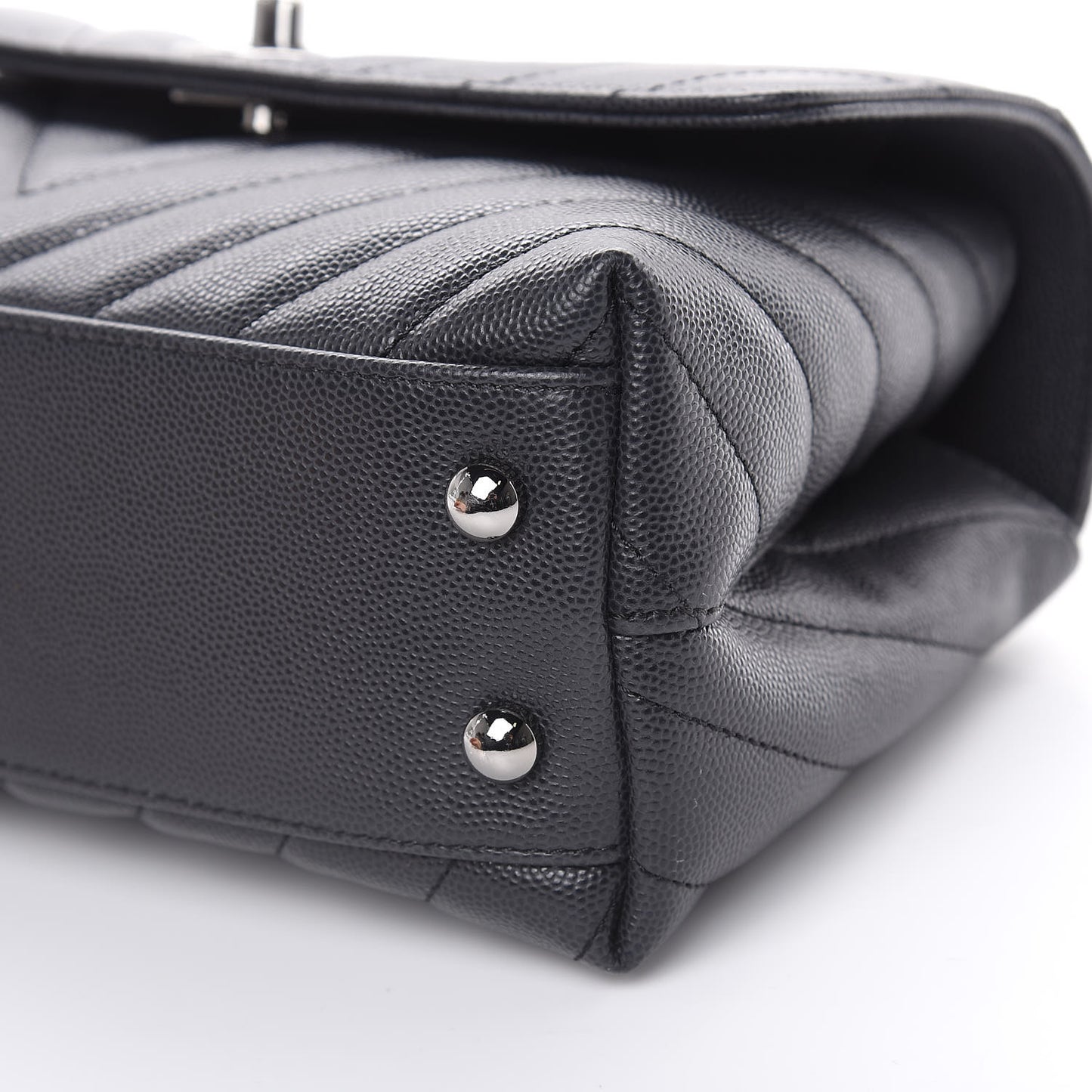 Caviar Chevron Quilted Mini Coco Handle Flap Dark Grey