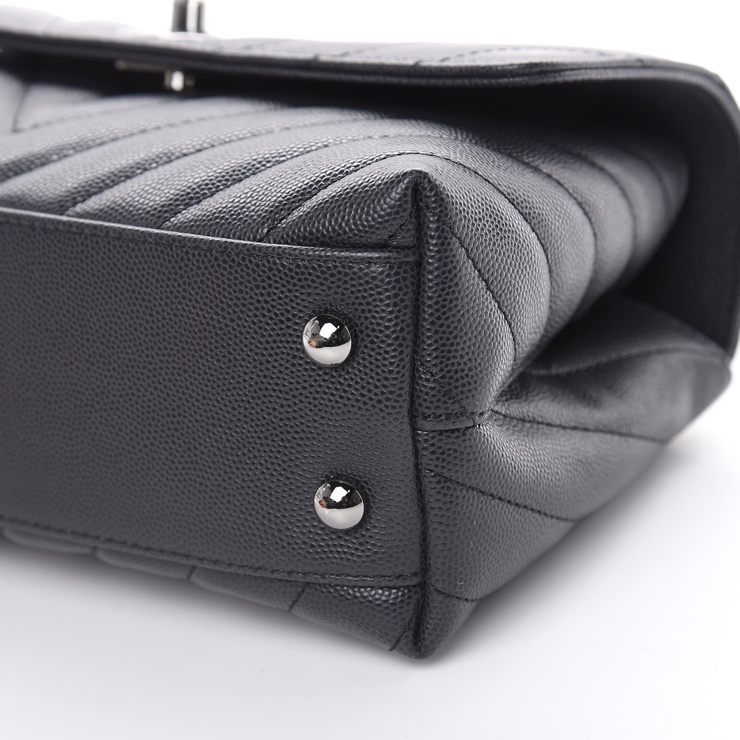 Chanel Caviar Chevron Quilted Mini Coco Handle Flap Dark Grey 9 of 10